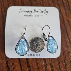 Pretty Blue and White Floral Teardrop Shaped Earrings- NEW